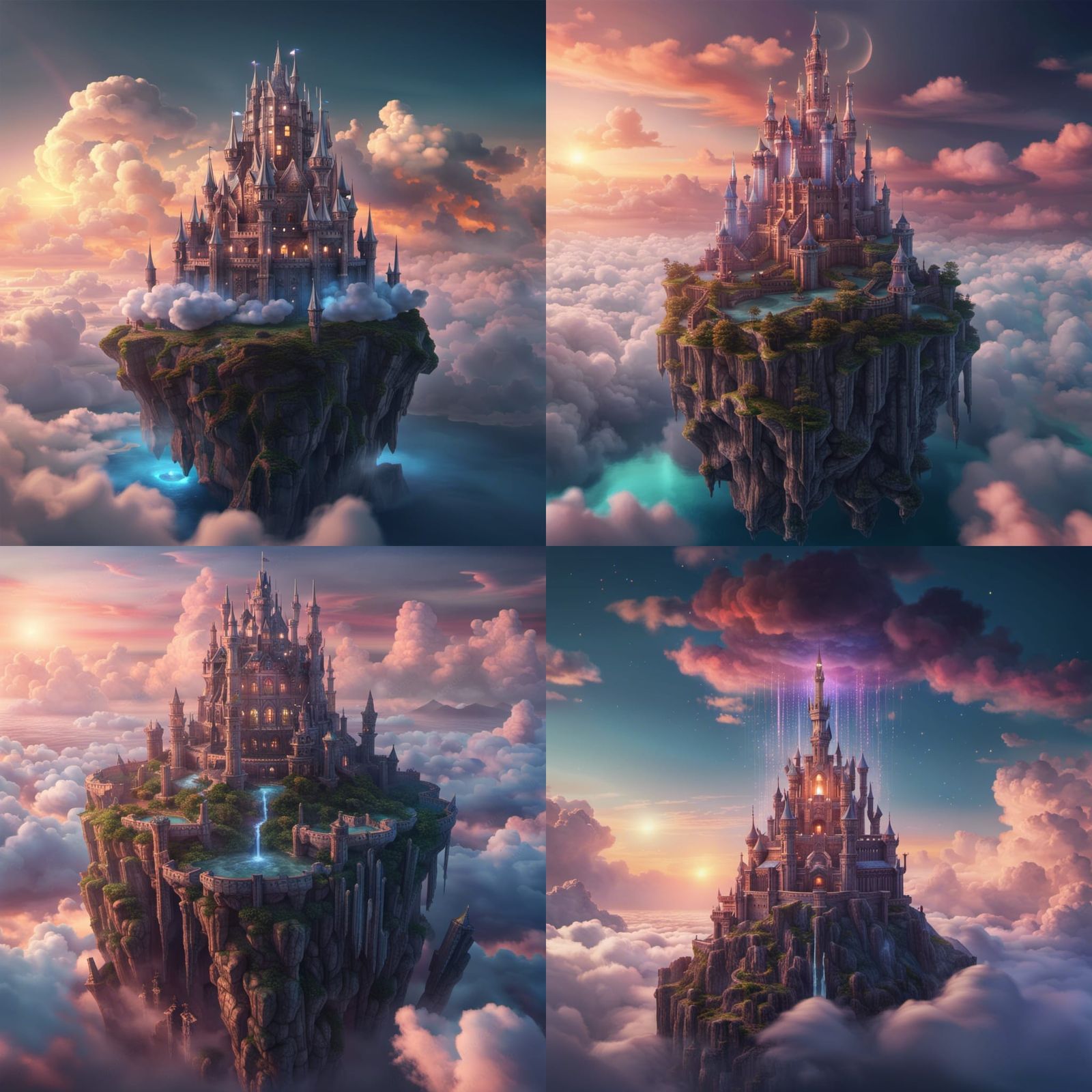 Prismatic Crystal Castle on Floating Island: Digital Paintin...