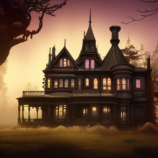 Dark Victorian Mansion in Steampunk Fantasy Art Style