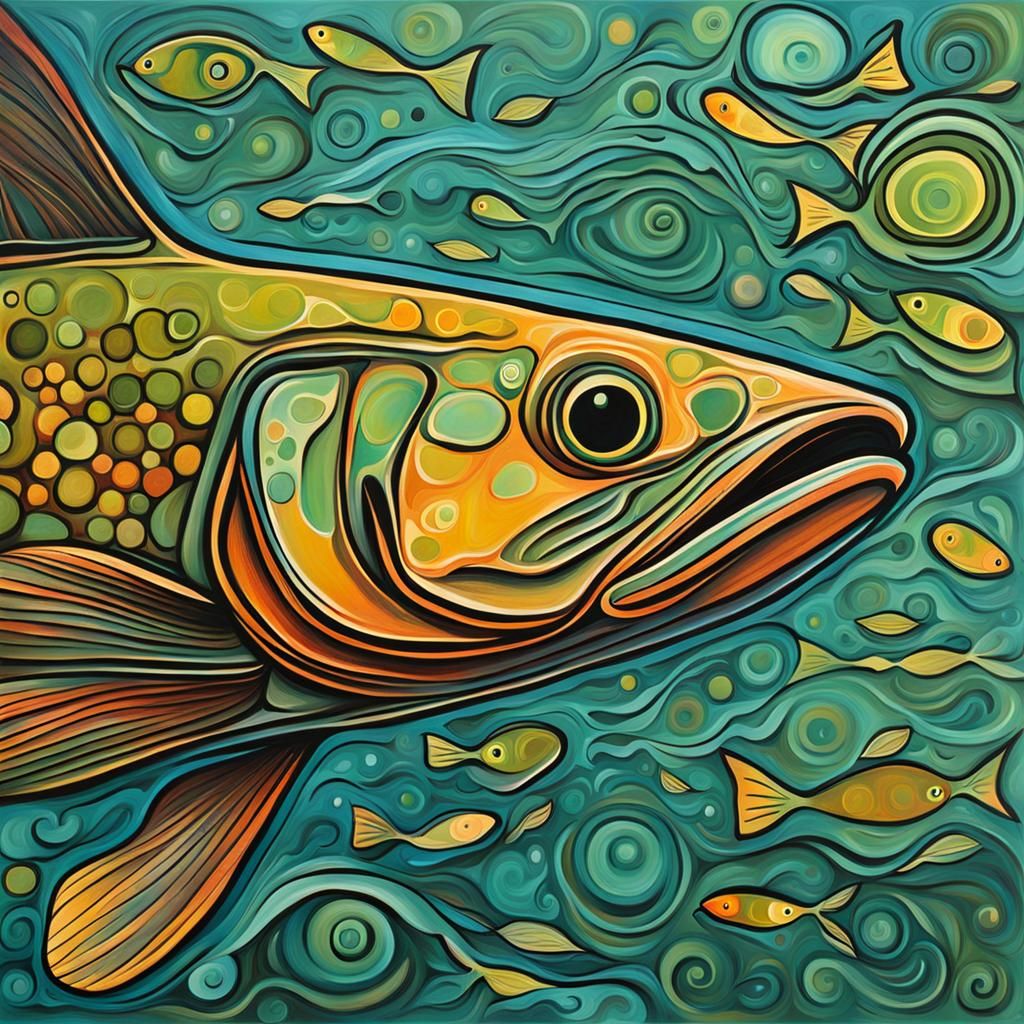 Abstract Channel Catfish Art in Complementary Colors