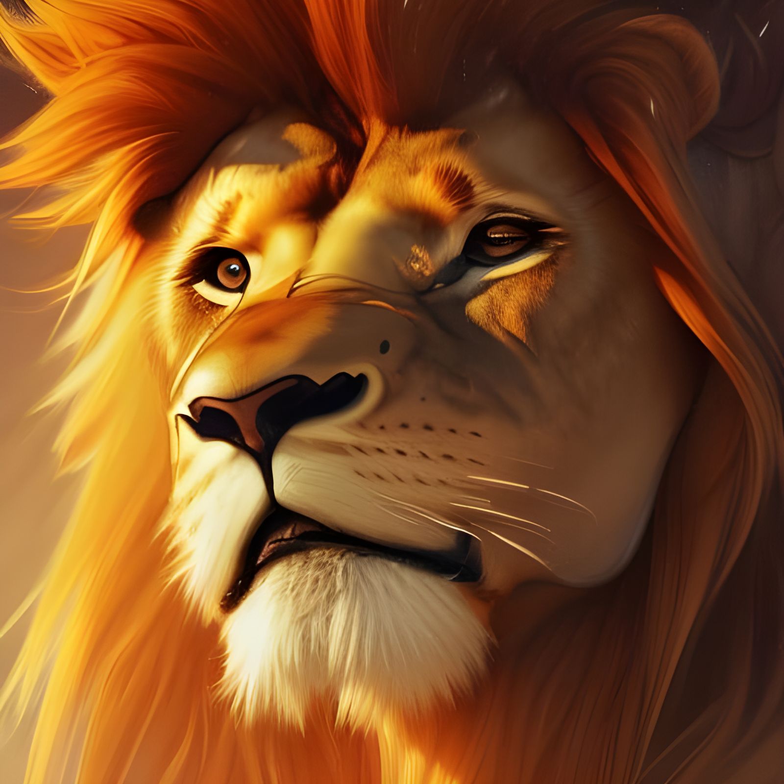 Joyful Lion Portrait in Hyperdetailed Art Style
