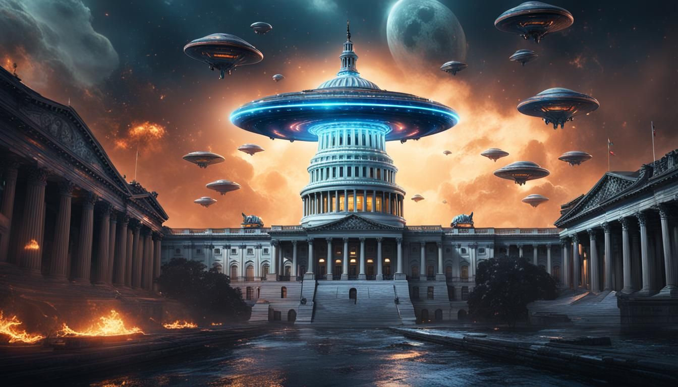UFO Attack on Capitol in Detailed Matte Painting