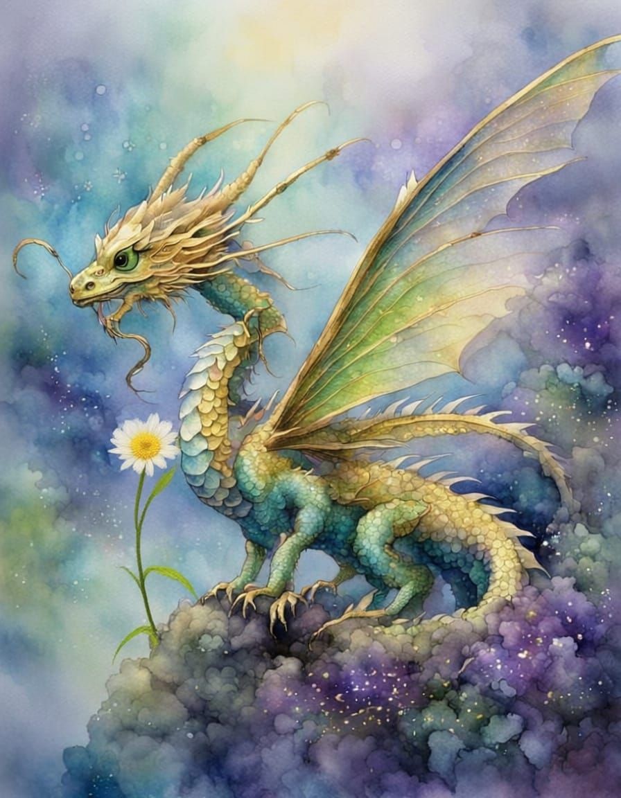 Ethereal Golden Dragon Amidst Mist