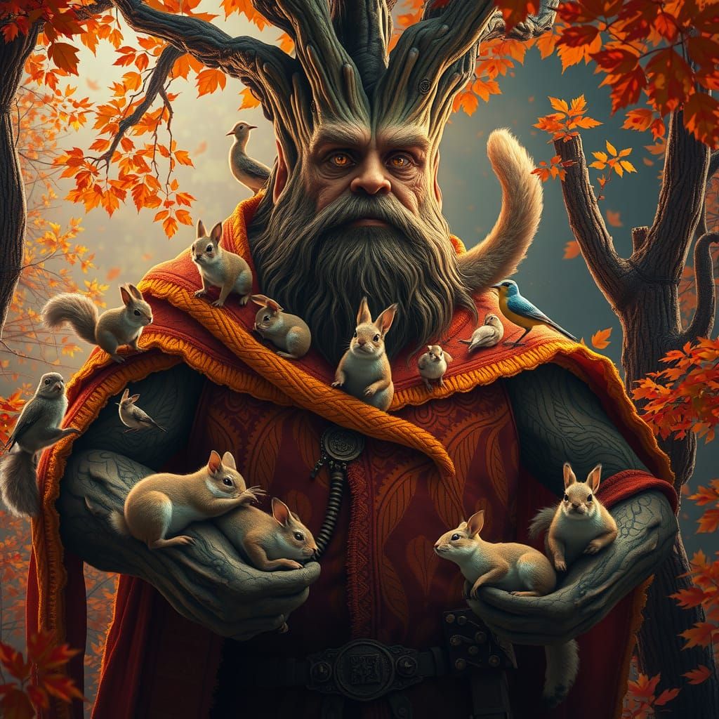 Treebeard in Autumn Landscape, Hyperrealistic Fantasy Art