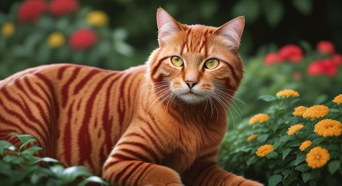 Regal Red Cat in Warm Garden Light