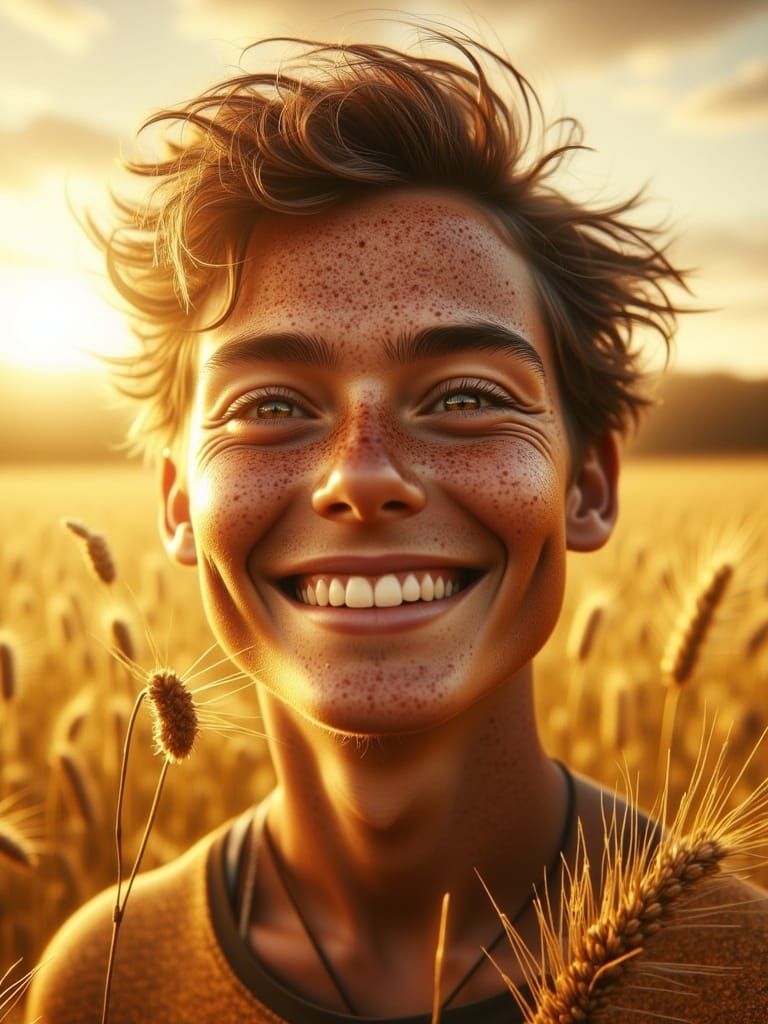 Joyful Youth in Sunlit Field