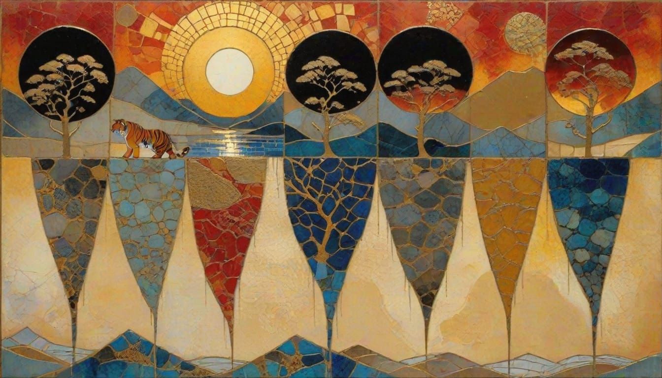 Impasto Tiger Sunset in Vibrant Earth Tones