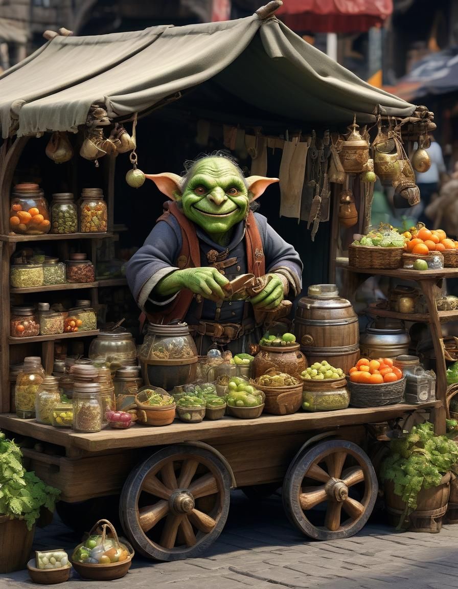 Goblin Merchant's Enchanted Mobile Market Stall