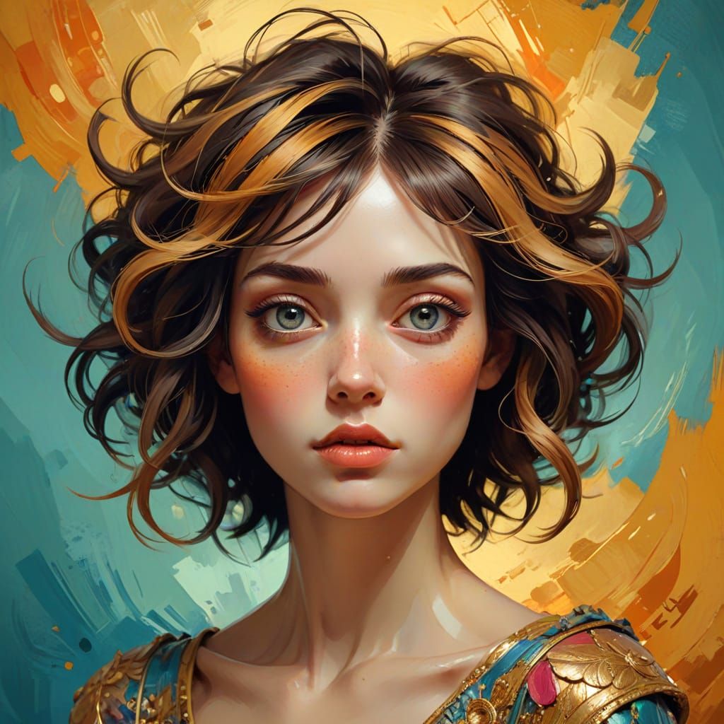 Whimsical Female Portraits in Mixed Media Style