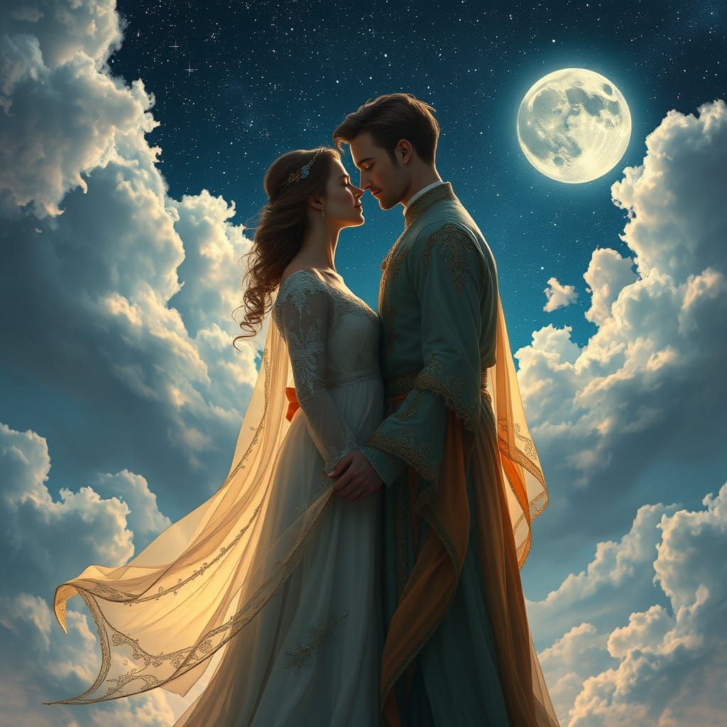 Dreamy Couple in Starry Night Sky