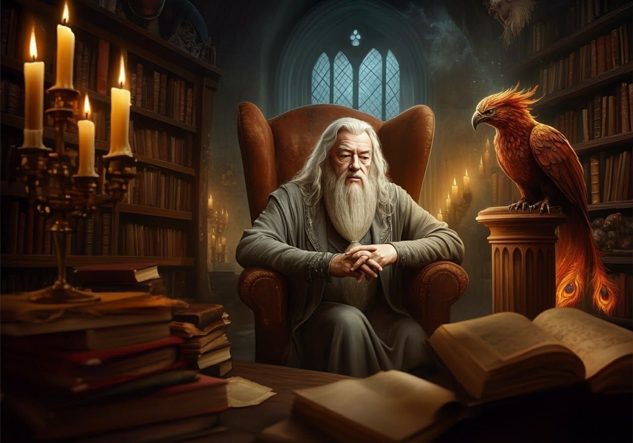 Dumbledore in Mystical Study, Dreamy Art