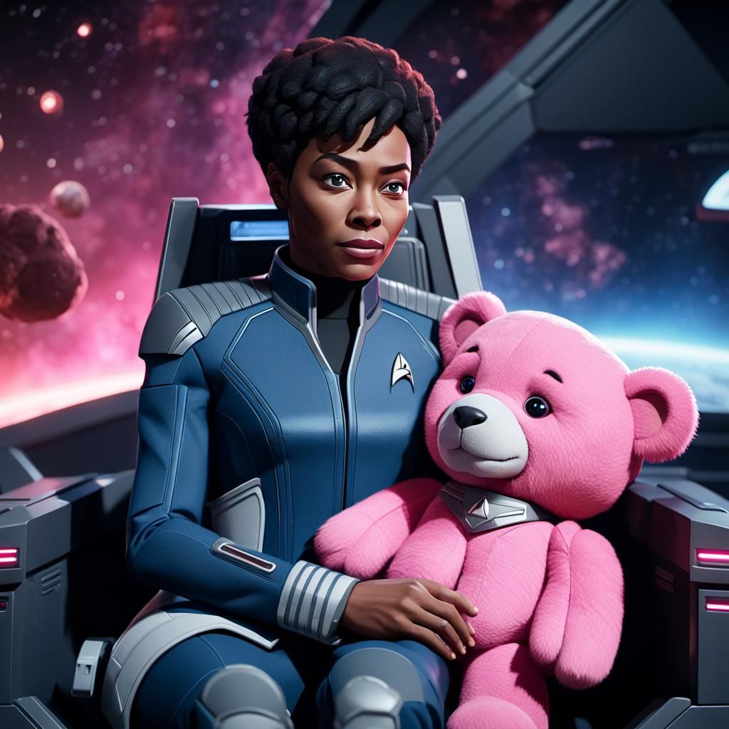Michael Burnham Cuddles a Teddy Bear