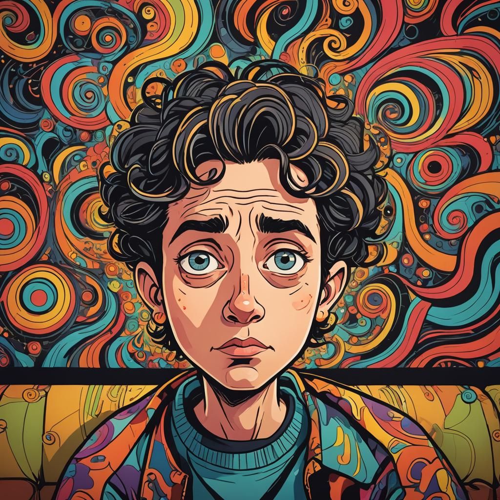 Confused Person Stares at Blank Screen in Whimsical Cartoon