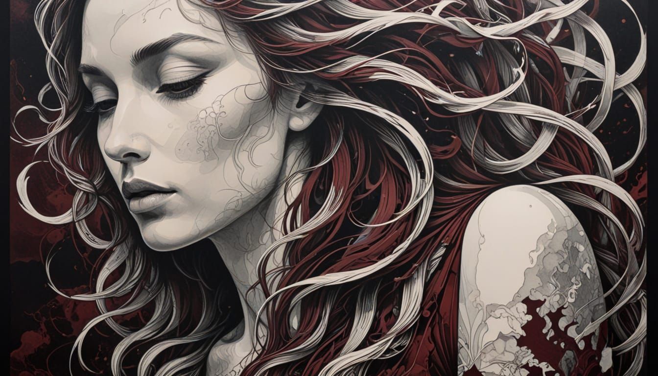 Maroon Woodcut Silhouette in Dürer Style