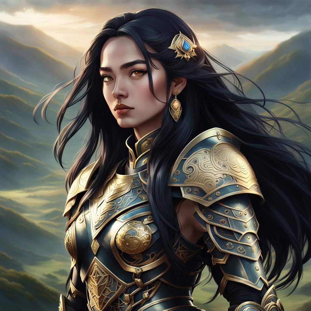 Anime Woman in Armor Portrait, Digital Art