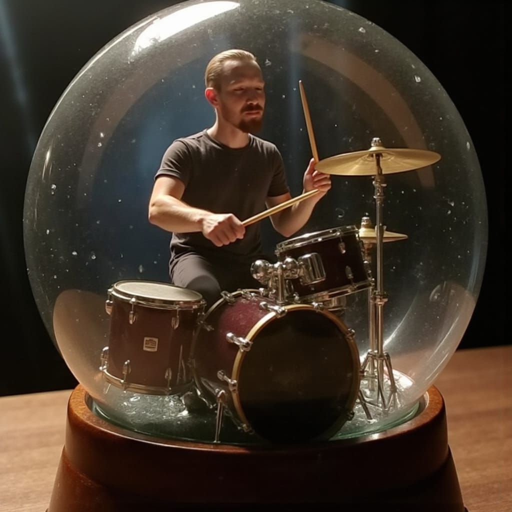 Man Figurine Playing Drums Inside Snow Globe