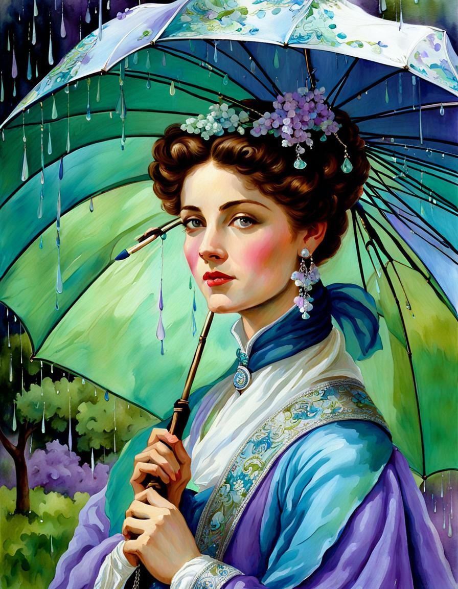 Rainy Day in Antique Garden: Baroque Watercolor