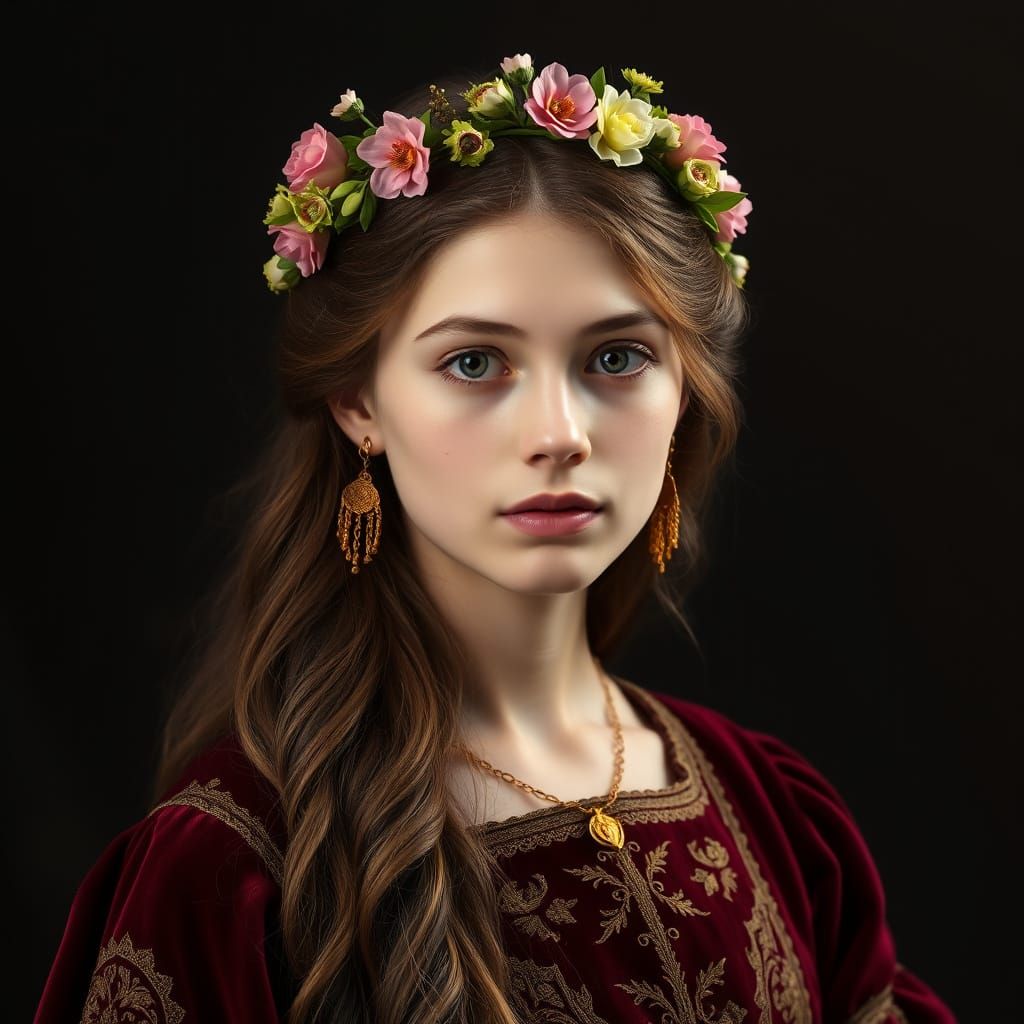 Ethereal Renaissance Beauty in Velvet and Gold