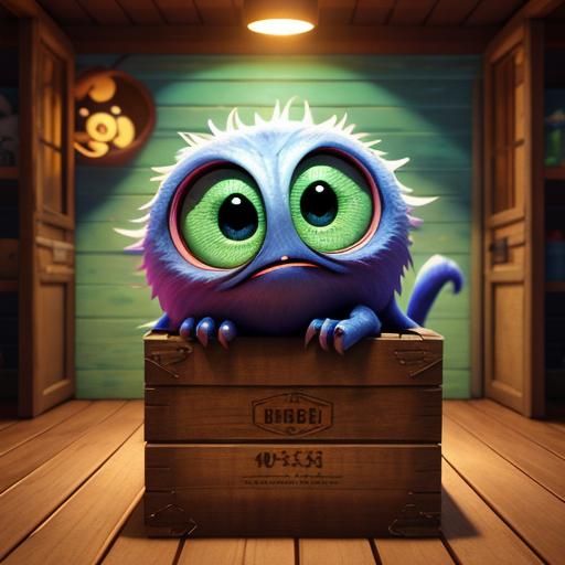 Adorable Monster in Toy Box: Pixar-Style 3D Art