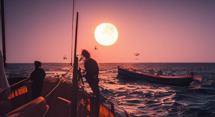 Cinematic Tall Ships Patrol Moonlit Coastline