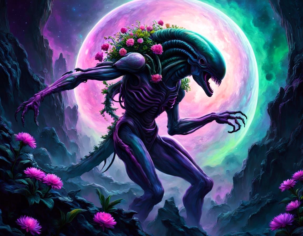 Cyberpunk Xenomorph Unveils Cosmic Secrets in Vibrant Double...