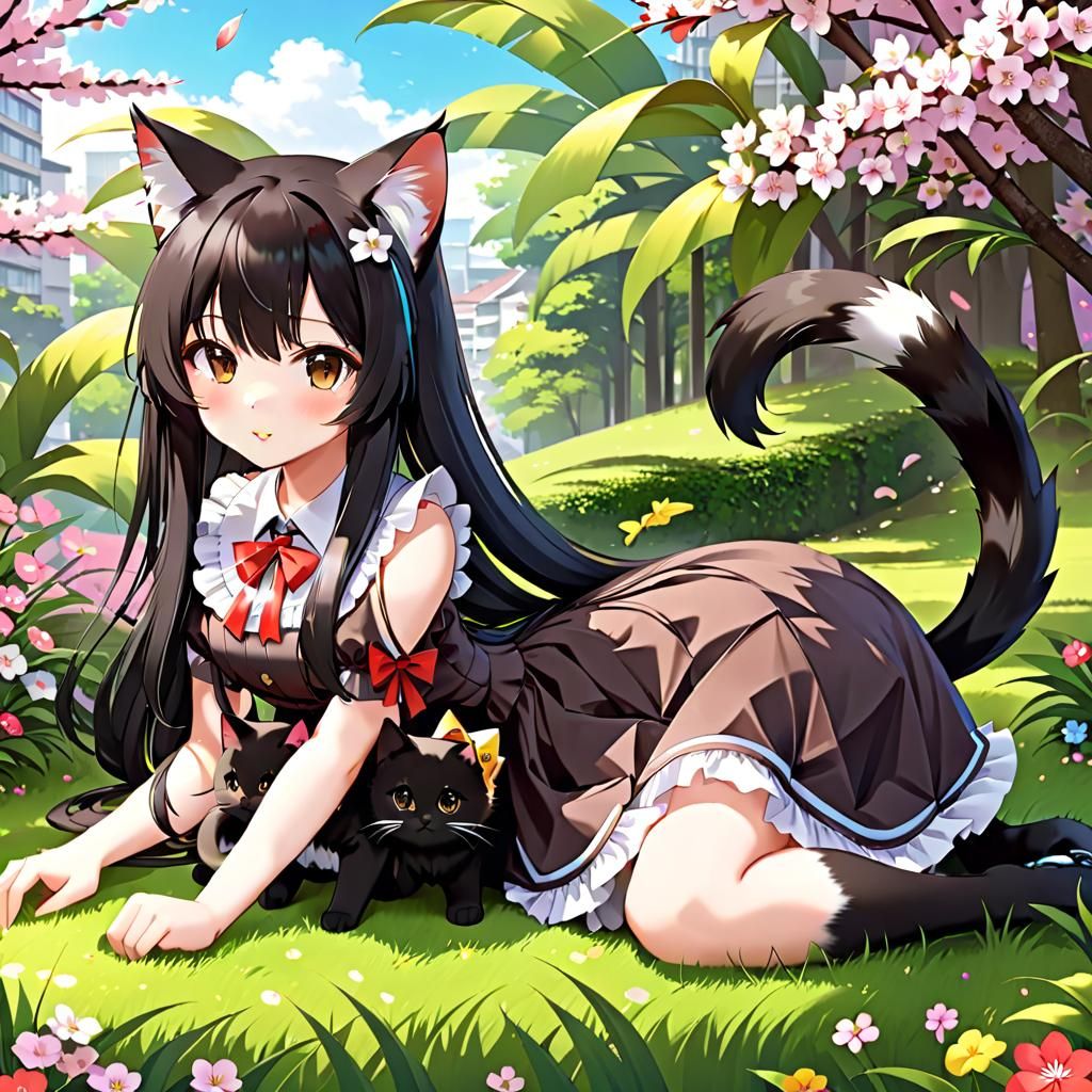 Cute Cat-Girl in Black Forest Apartment Fantasy