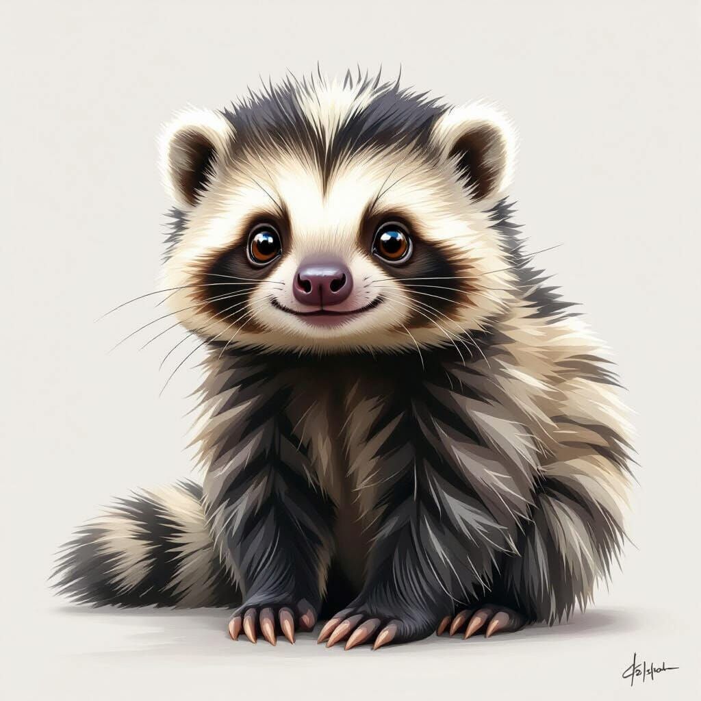 Adorable Skunk Sloth Hybrid Creature in Painterly Style