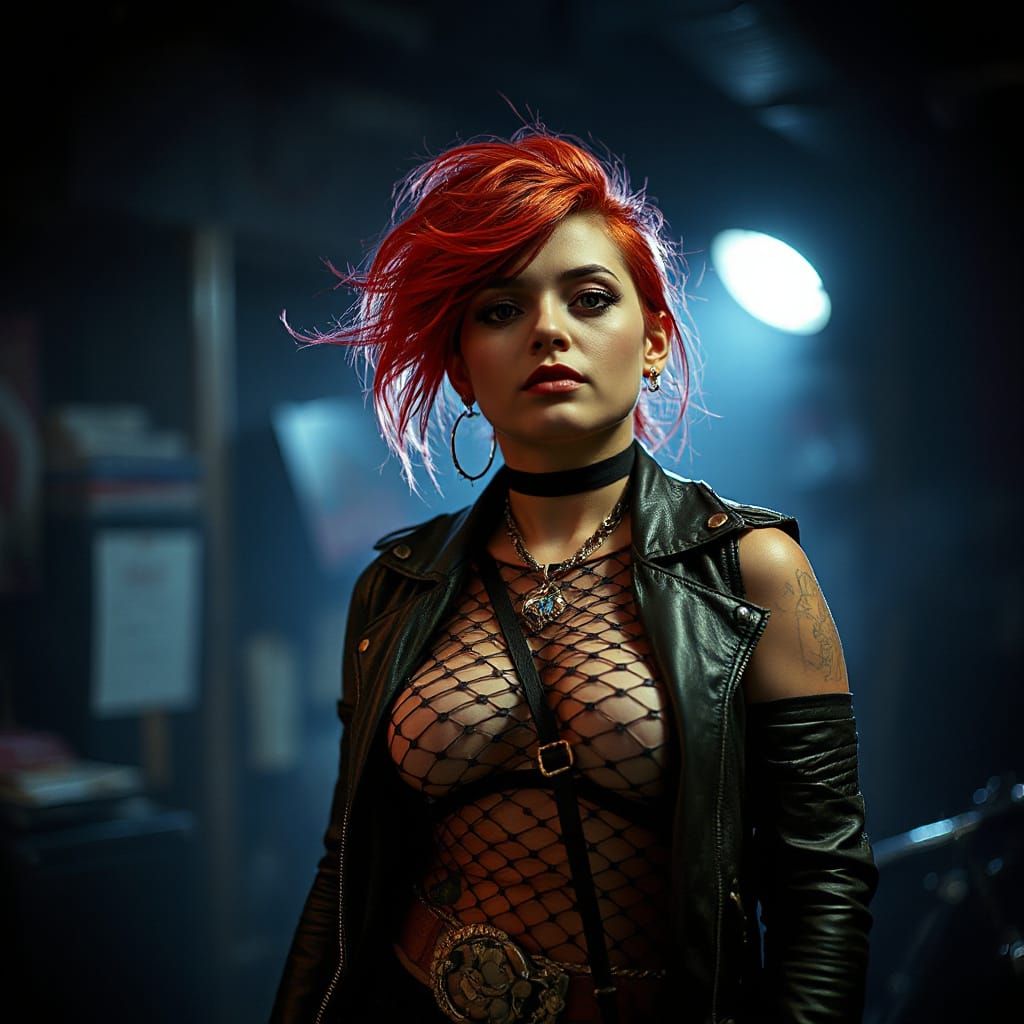 Punk Rock Woman in Smoke-Filled Venue