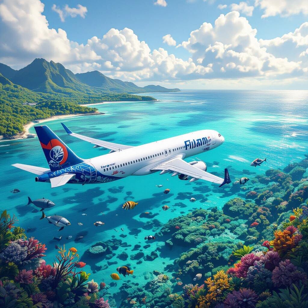 Fijian Airline Soaring Over Coral Reef