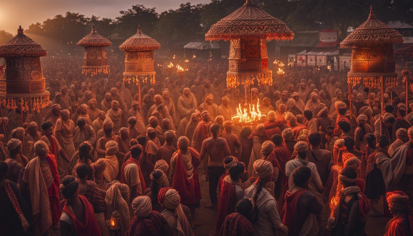 Ancient Indian Festival at Dawn: Hyperrealistic HDR Image