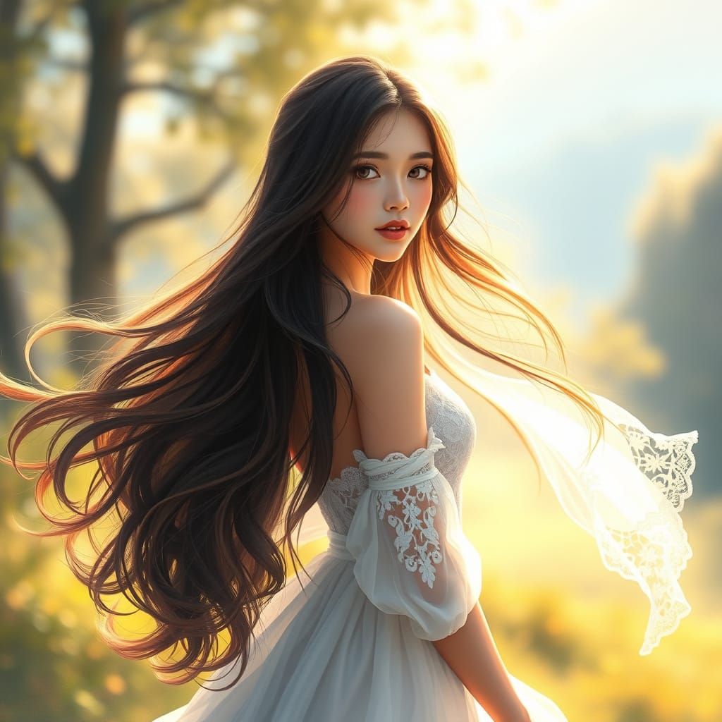 Elegant Woman in Nature: Anime Key Visuals