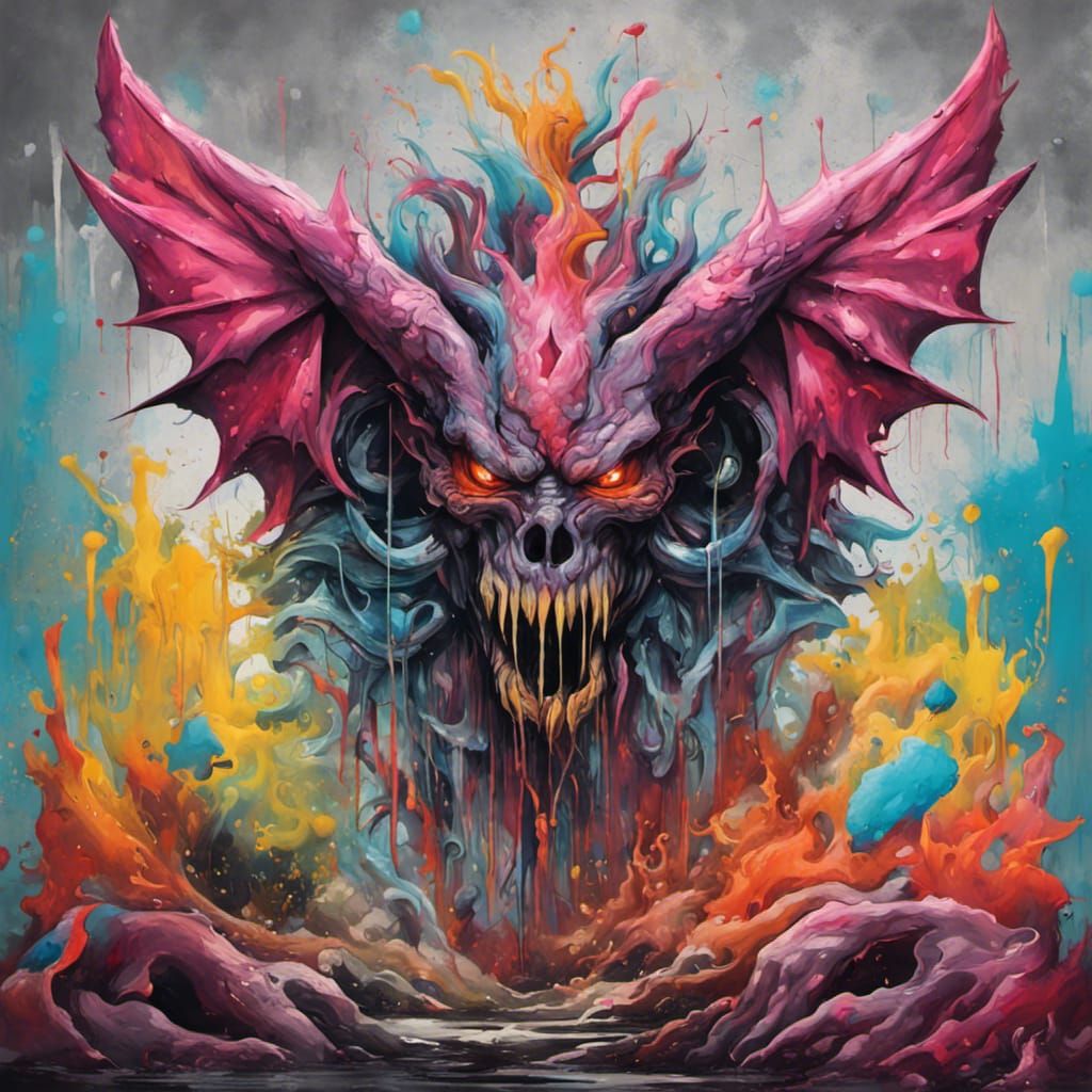 Majestic Demon Monster in Graffiti Art Style