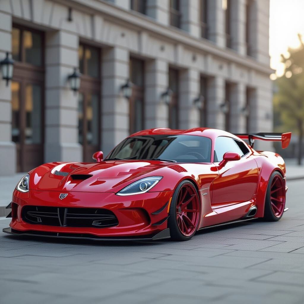 Red Dodge Viper Widebody: Automotive Photorealism