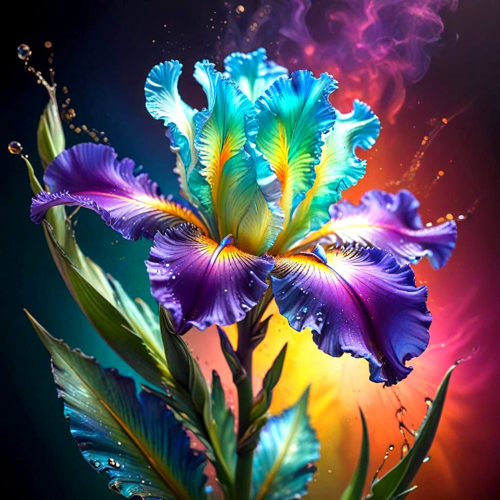 Hyperrealistic Glass Iris in Iridescent Colors