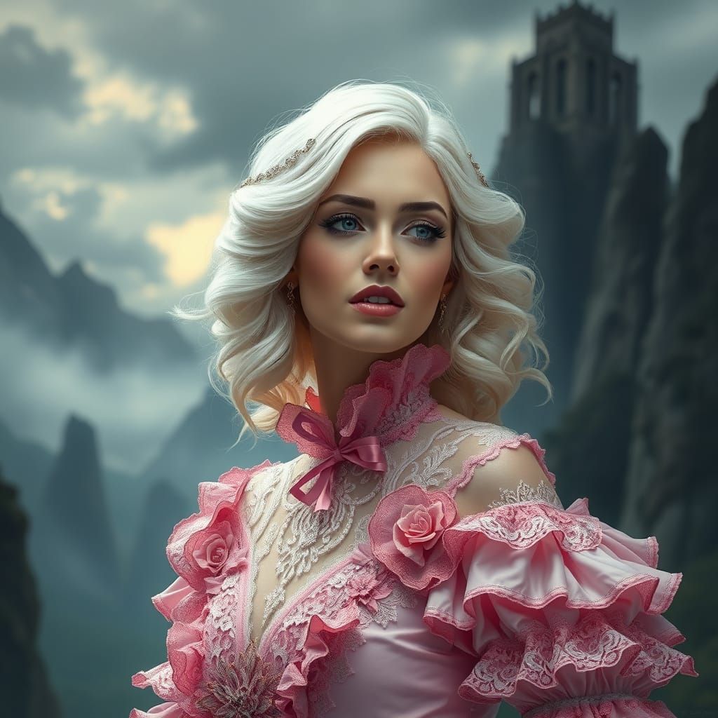 Ethereal Victorian Goddess in Dreamlike Landscape