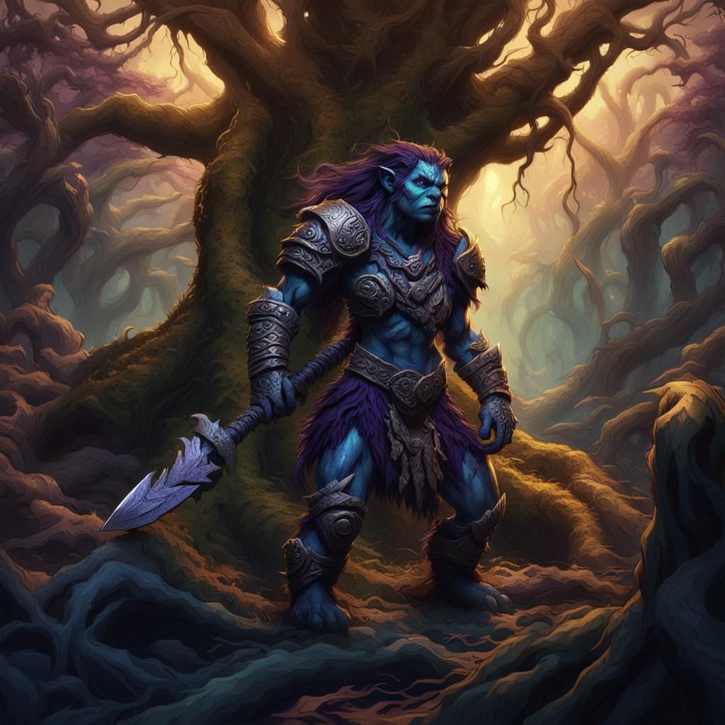 Blighted Bugbear Barbarian in Dark Fantasy Landscape