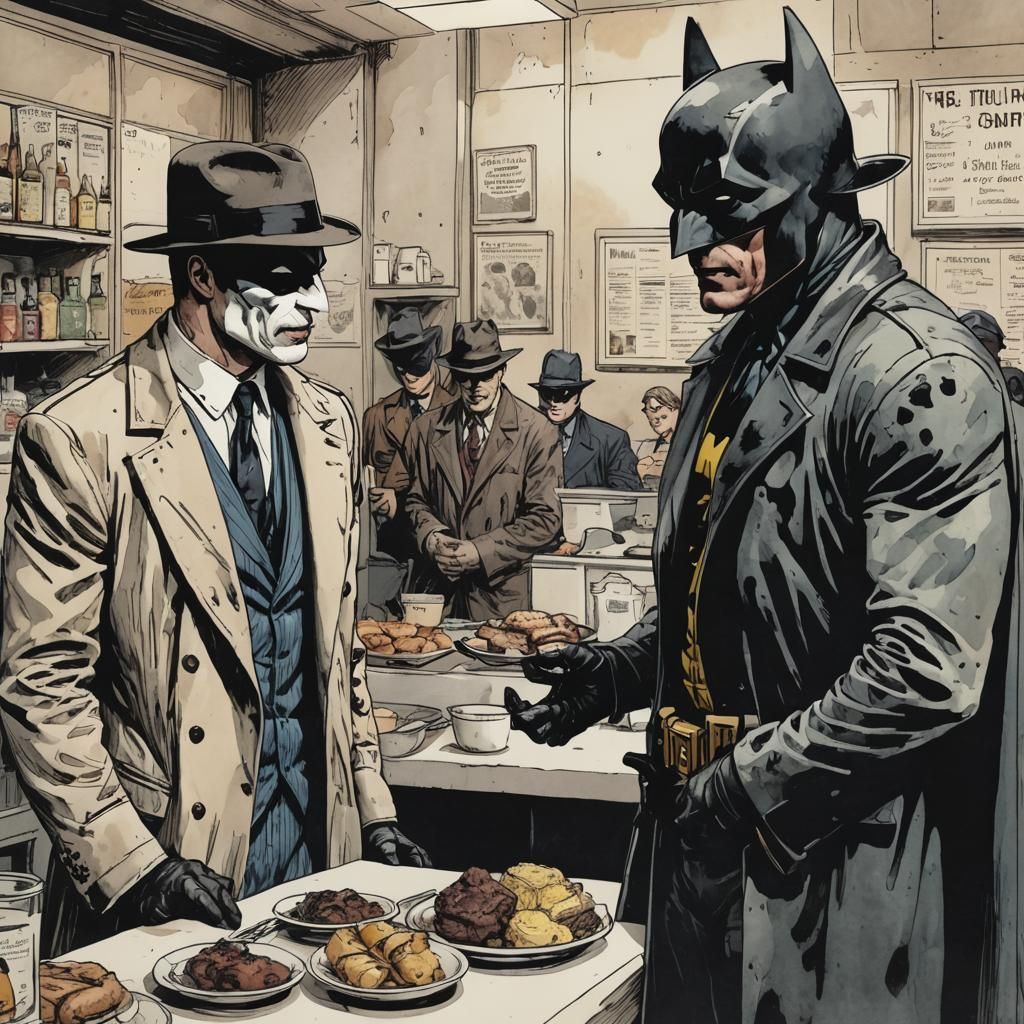 Batman and Rorschach Argue Over Food