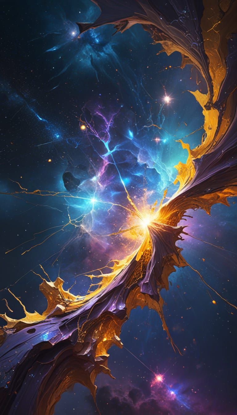 Surreal Nebula Repaired With Glowing Golden Kintsugi