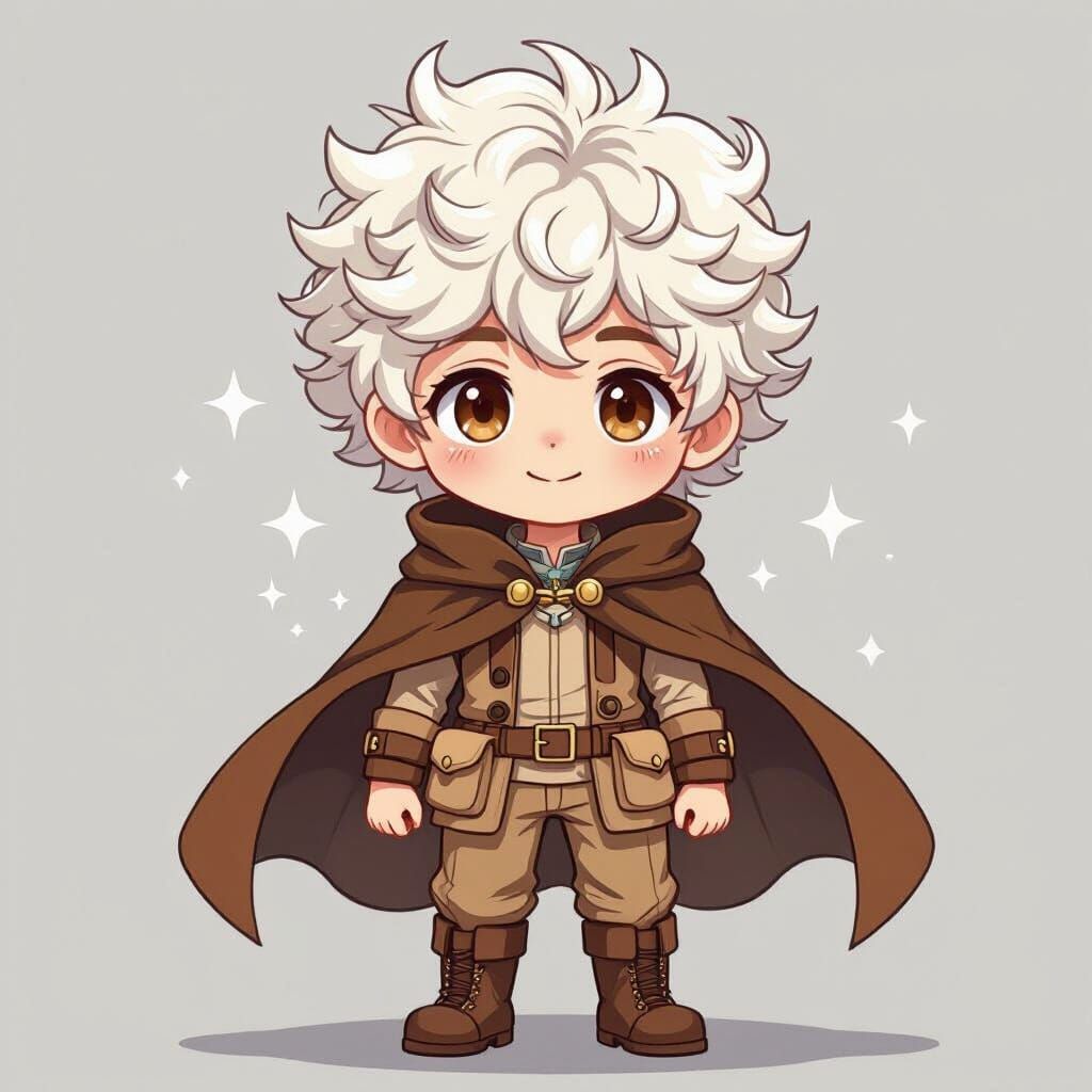 Chibi Teen Hunter with Curly Hair in Pastel Colors
