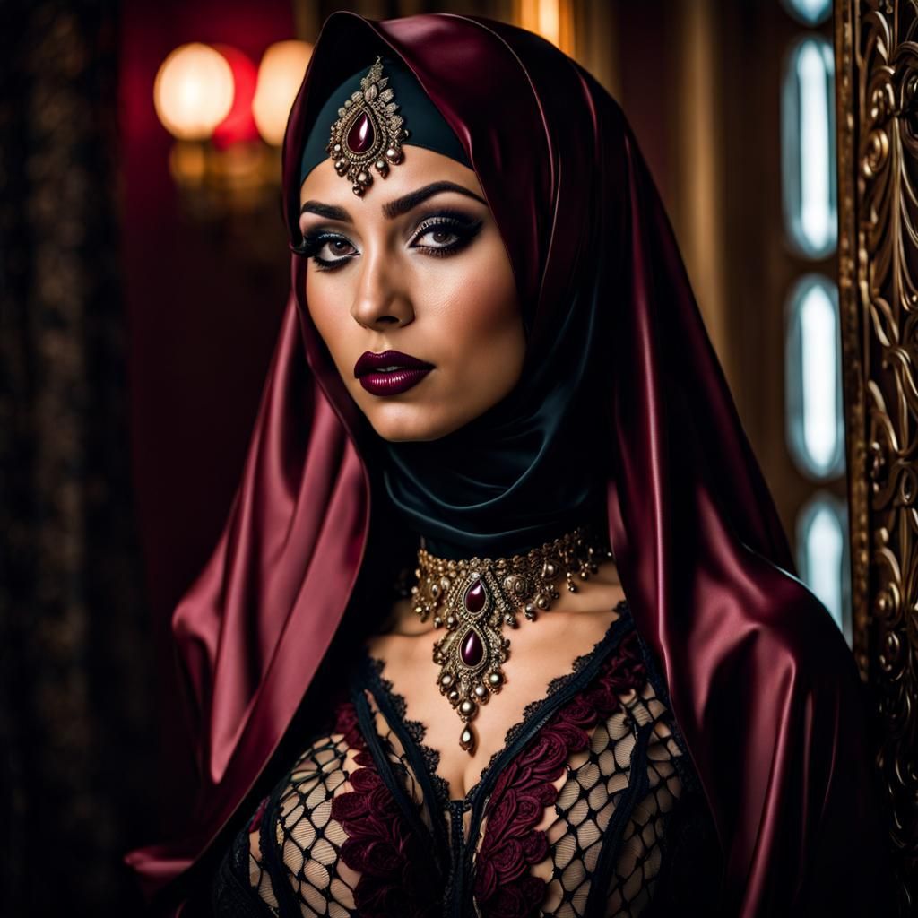 Beautiful Moroccan Woman in Latex Lingerie, Gothic Art