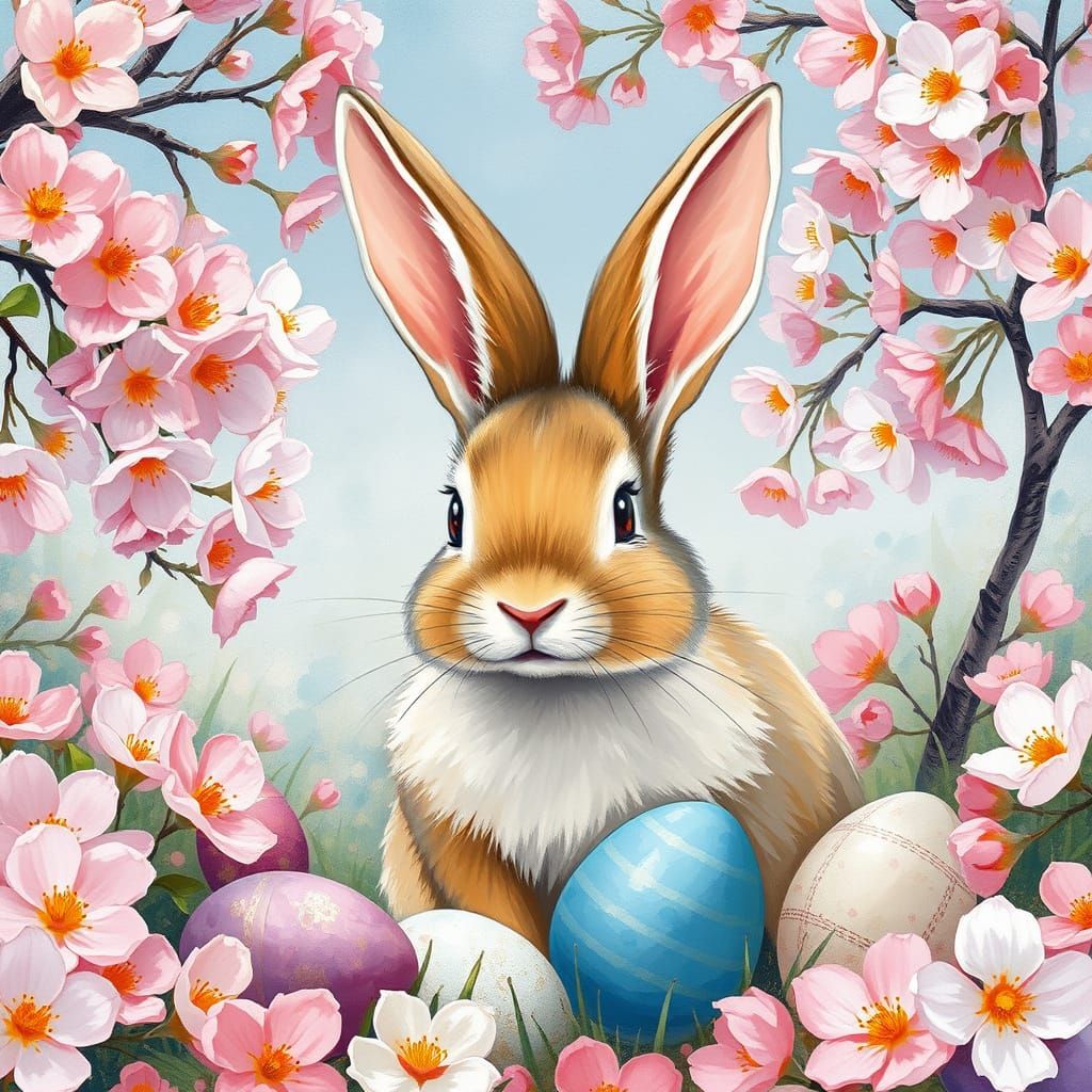 Vibrant Easter Bunny in Whimsical Springtime Wonderland