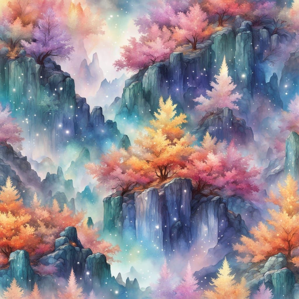 Ethereal Crystal Palace in Vibrant, Shimmering Landscape