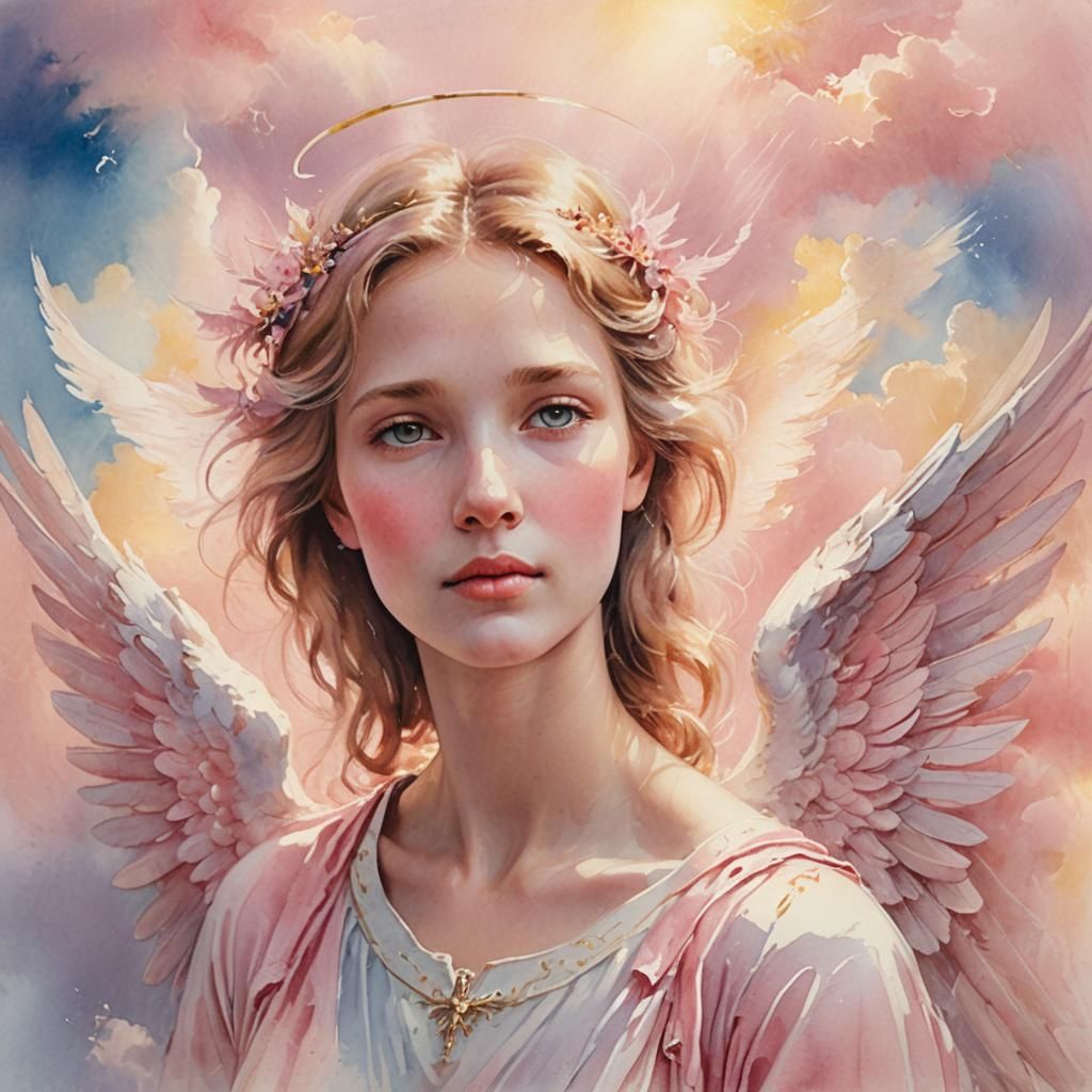 Angel in Pink: Pastel Watercolor Portrait