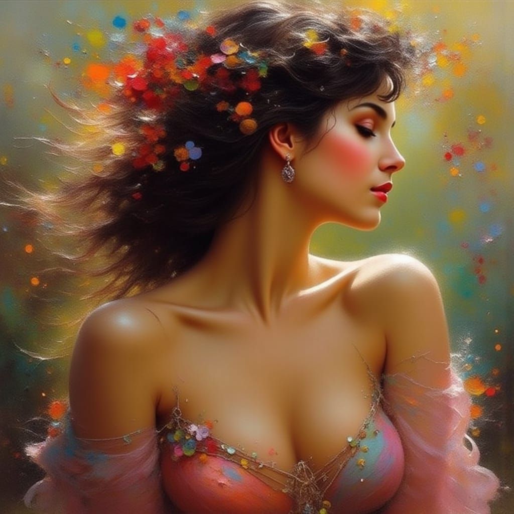 Beautiful Woman Portrait in Art Nouveau Style
