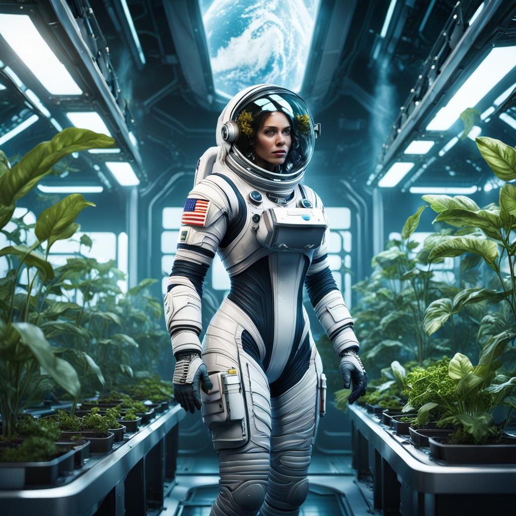 Astronaut in Hydroponics Lab, Detailed Matte Painting