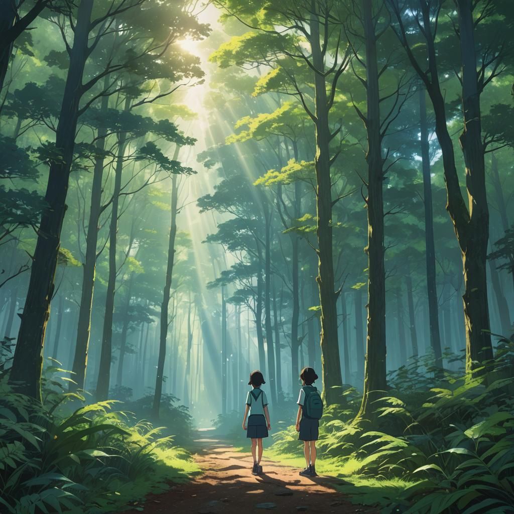 Anime Girl in Misty Forest: Makoto Shinkai Style