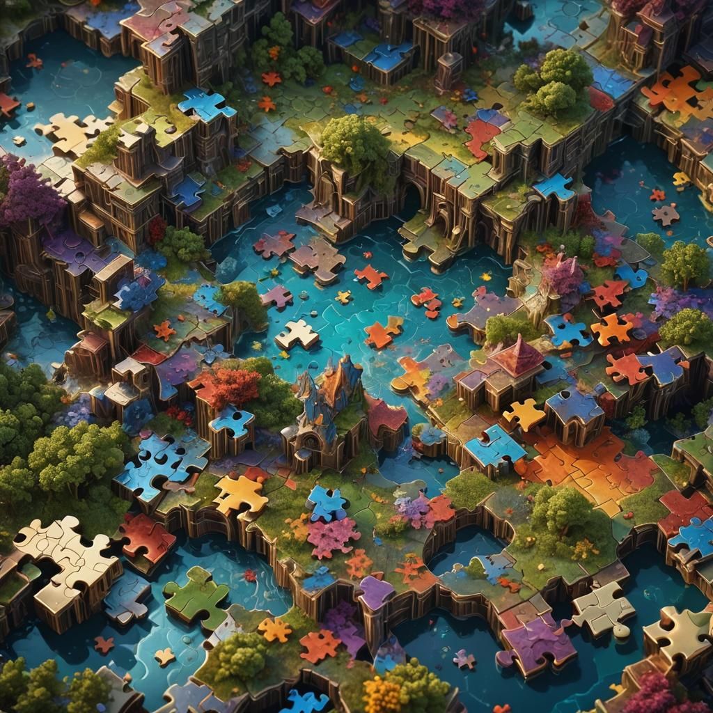 Puzzle Pieces Form Complete Picture in Detailed Painting