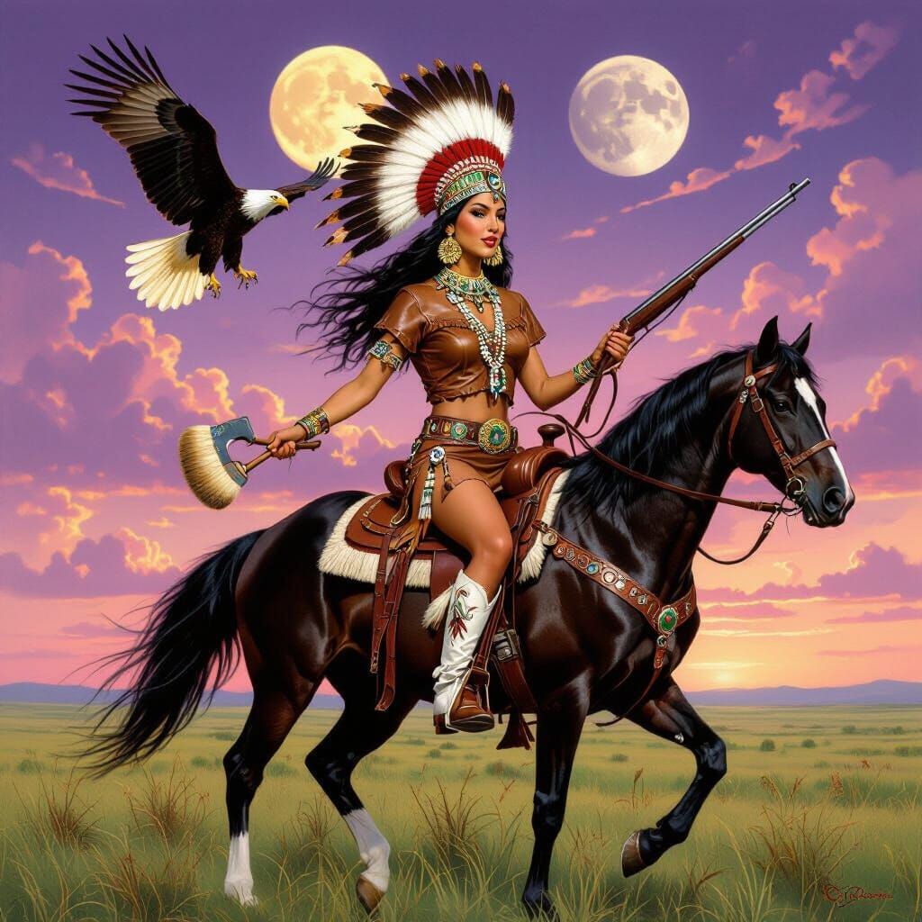 Fantasy Woman on Horseback in Dramatic Style