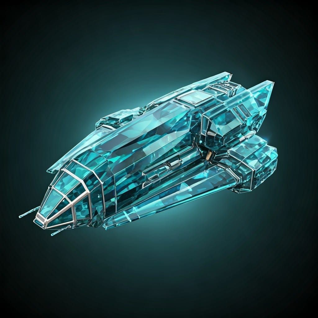 Sleek Aquamarine Crystal Spaceship in Futuristic Art Deco St...
