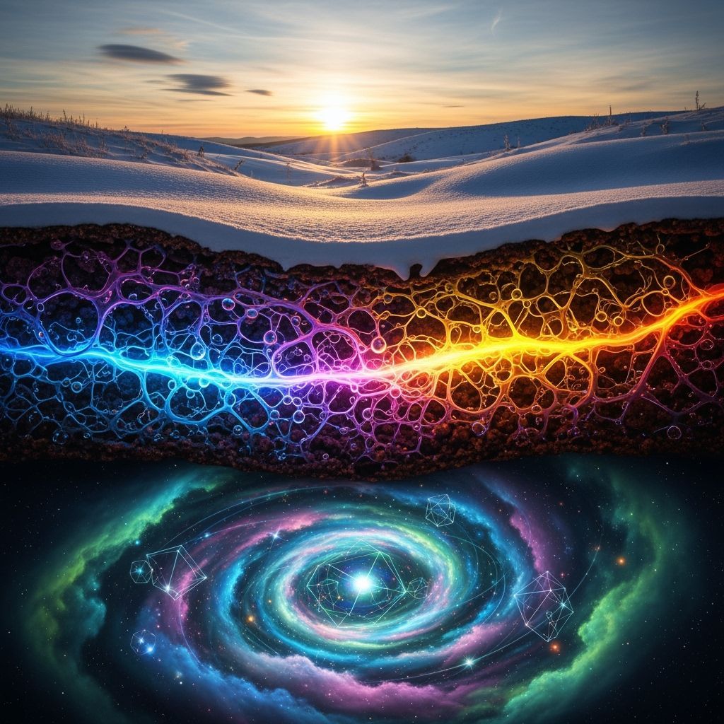 Layered Cake Cross-Section with Sunset, Fungi, and Space Ano...