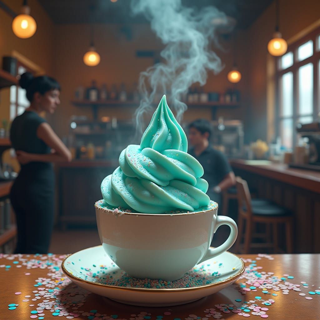 Bewildered Barista Contemplates Mysterious Cappuccino
